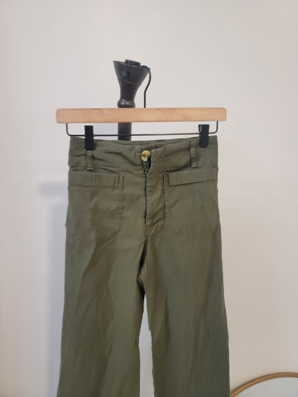 Anthropologie Maeve Colette Wide Leg Pants Olive Green Linen Size 24 High Rise - Picture 3 of 7